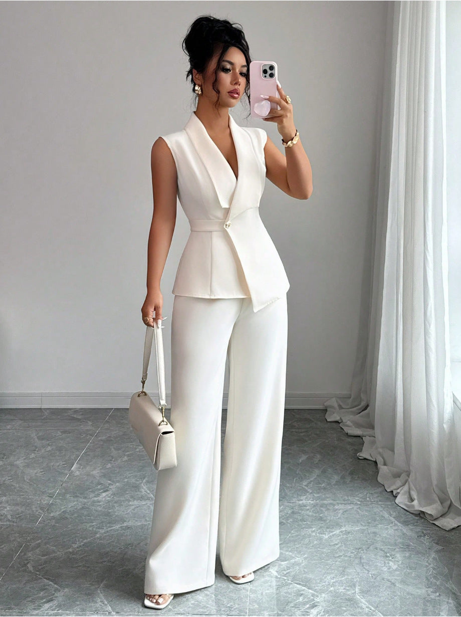 Women's Peplum Blazer & Wide-Leg Pants Set