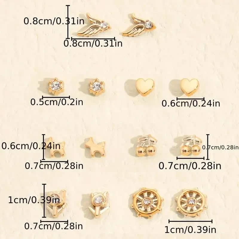 36-Pair Assorted Stud Earrings Set, Hearts, Flowers and Geometric Shapes