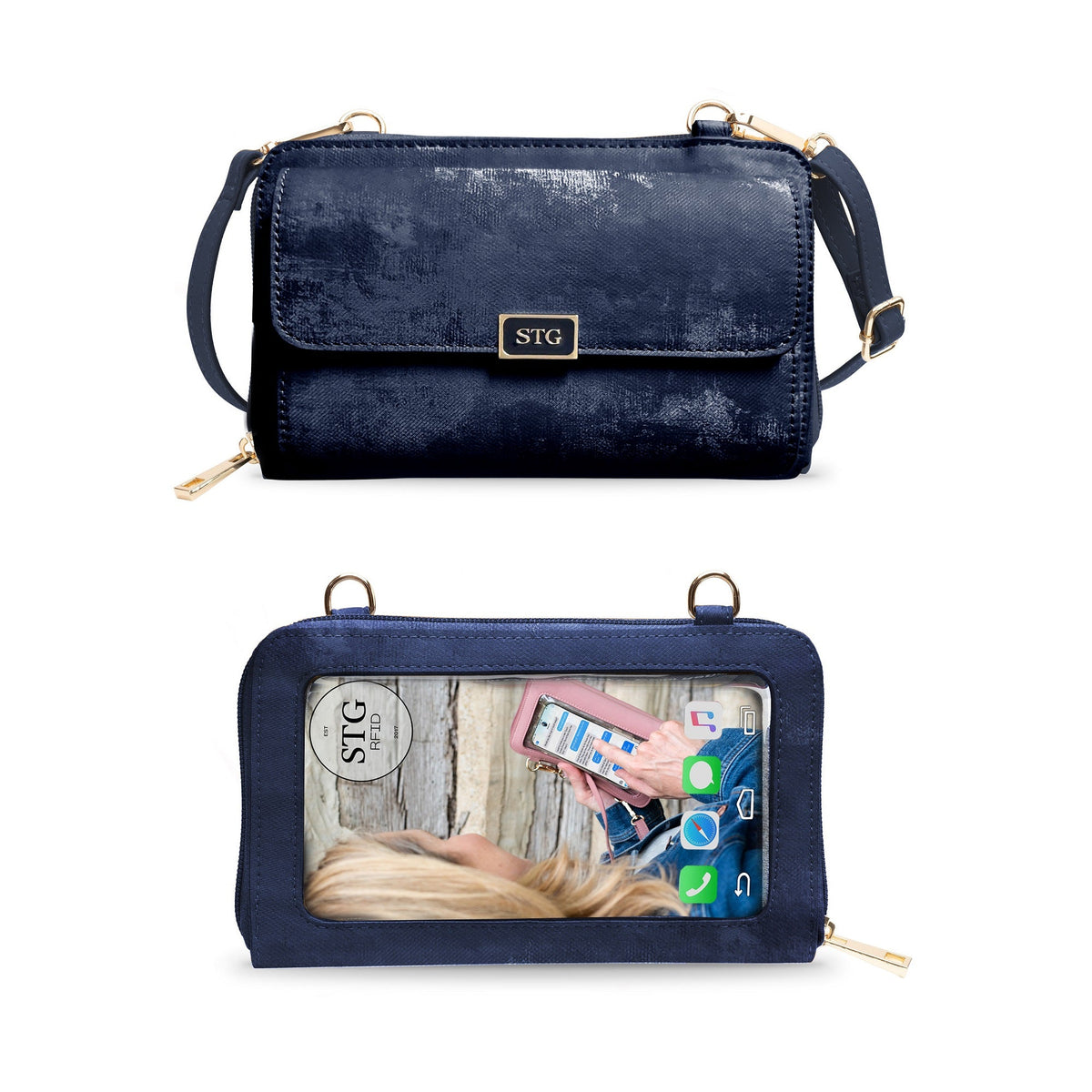 RFID Crossbody Purse with Touch Screen Phone Window