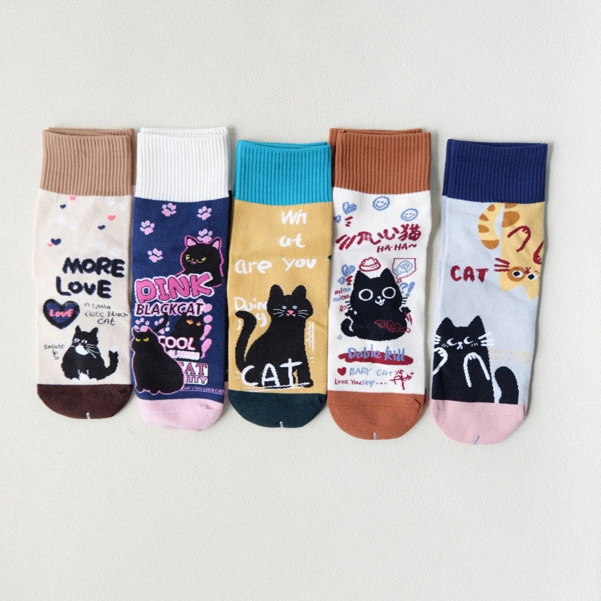 Women's Cat Pattern Crew Socks, Multi-Pack
