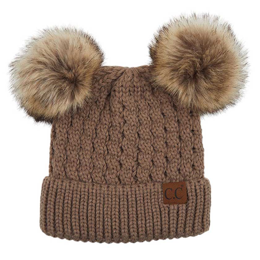 Women's Double Pom Cable Knit Beanie