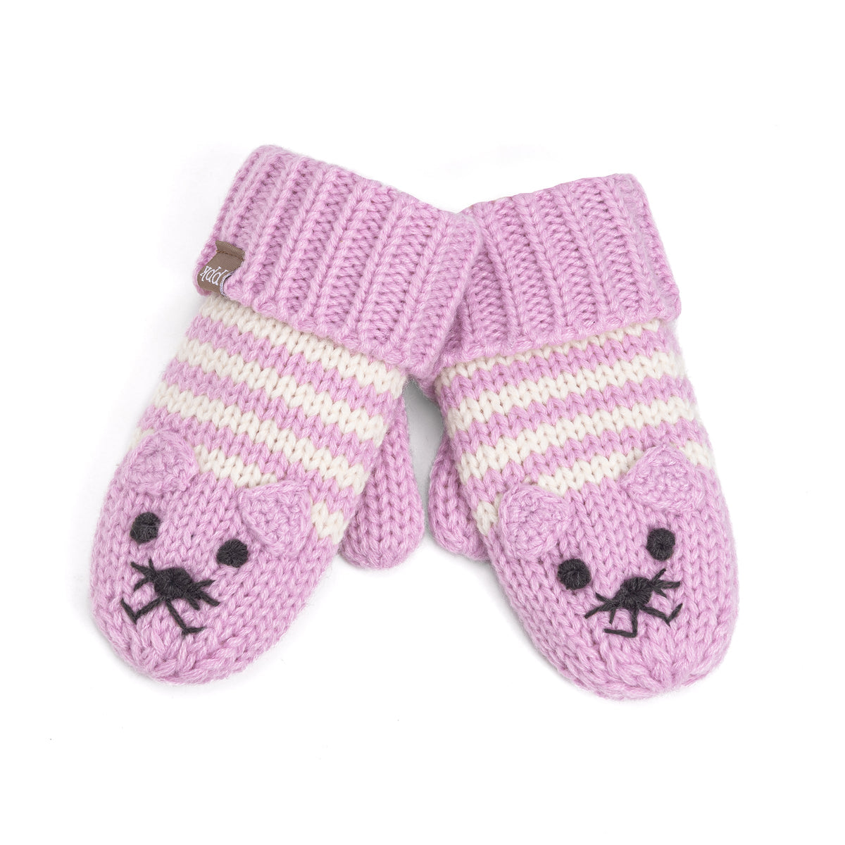 Kids' Kitty Cat Stripe Knit Mittens, Fleece Lined