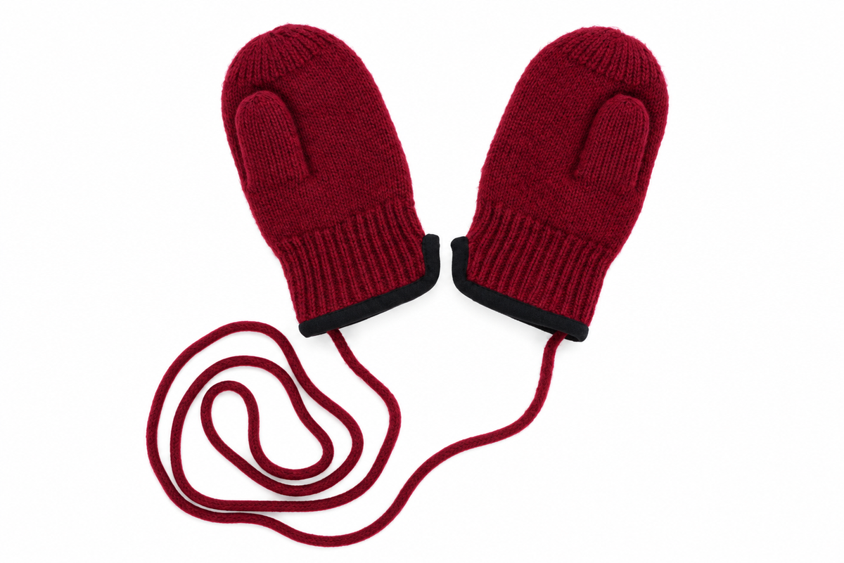 100% Virgin Wool Mittens for Babies & Kids, with Thumbs & String
