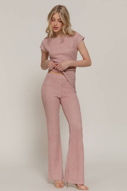 Women's Dolman-Sleeve Top & Flare Pants Wavy Crinkle Set