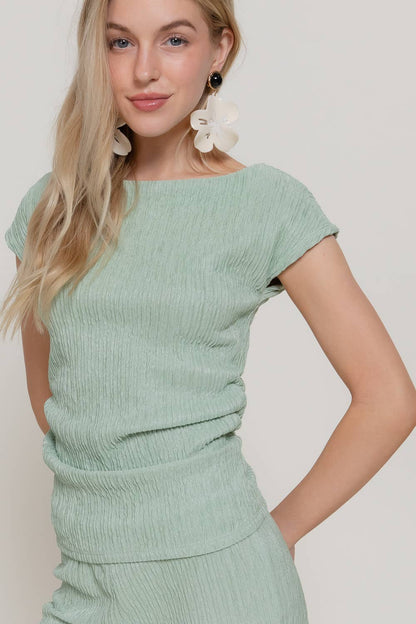 Women's Dolman-Sleeve Top & Flare Pants Wavy Crinkle Set