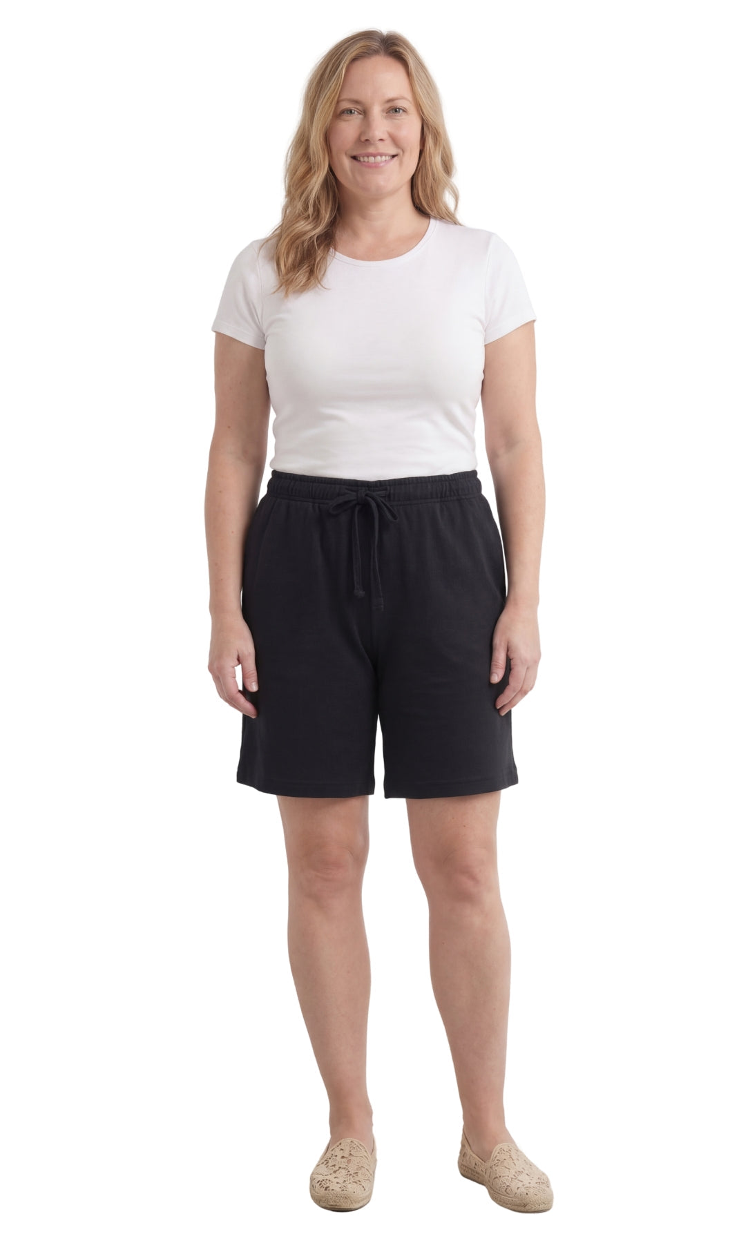 Women's Cotton Interlock Knit Shorts, Drawstring Waist
