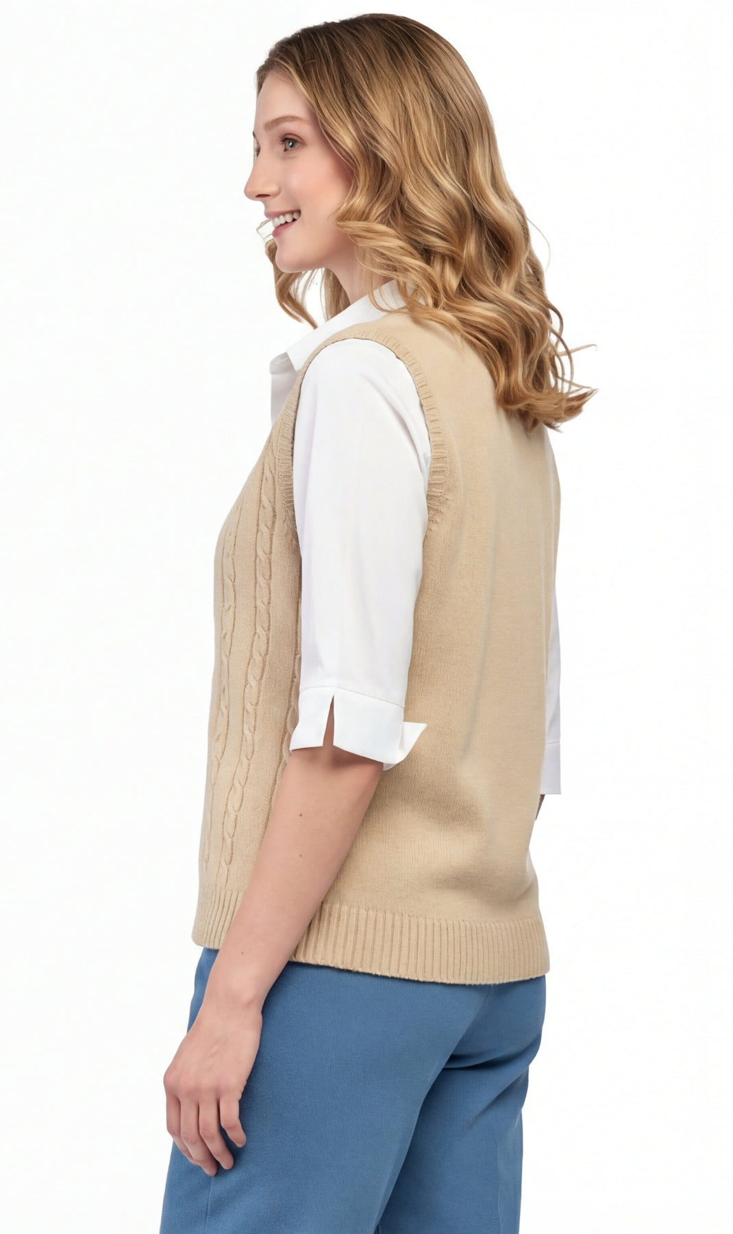 Women's Cable Knit Sweater Vest – Button Front