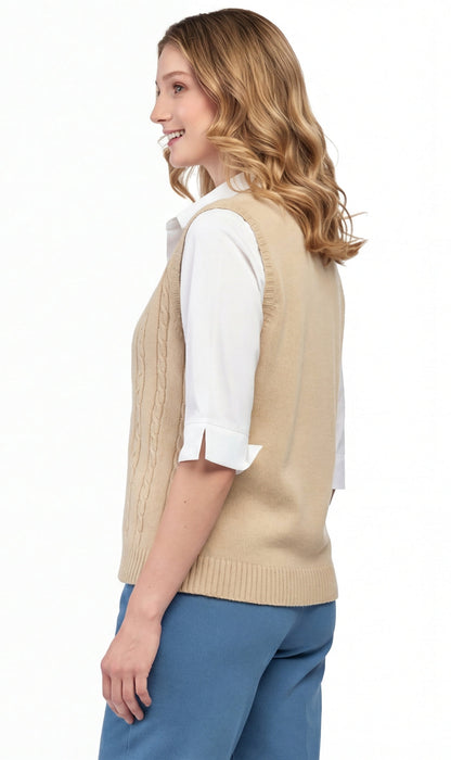 Women's Cable Knit Sweater Vest – Button Front