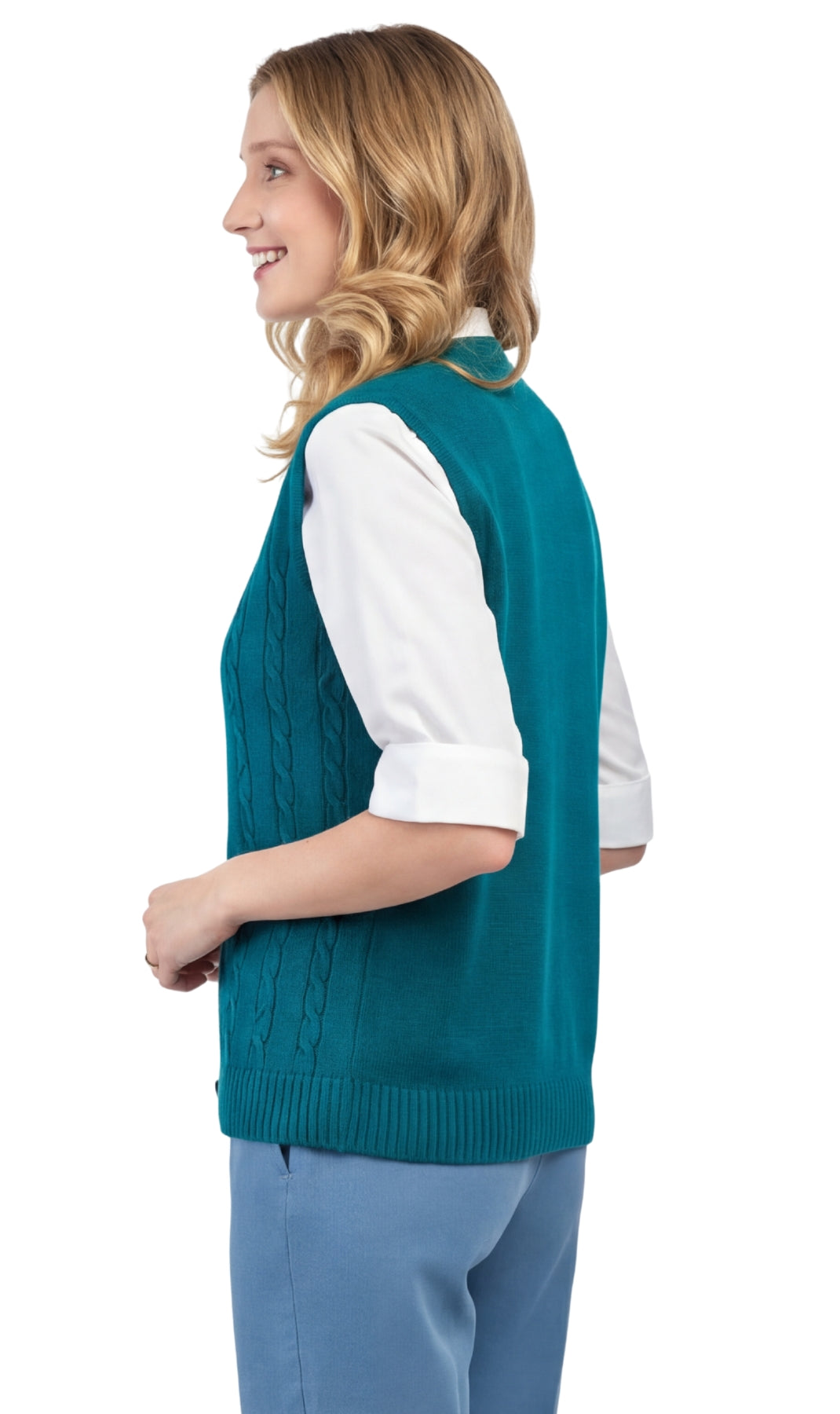 Women's Cable Knit Sweater Vest – Button Front