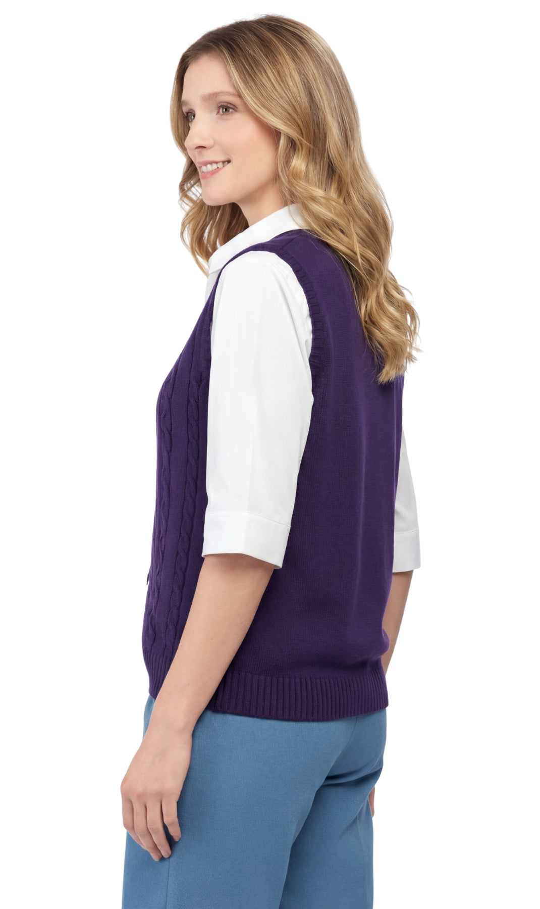 Women's Cable Knit Sweater Vest – Button Front