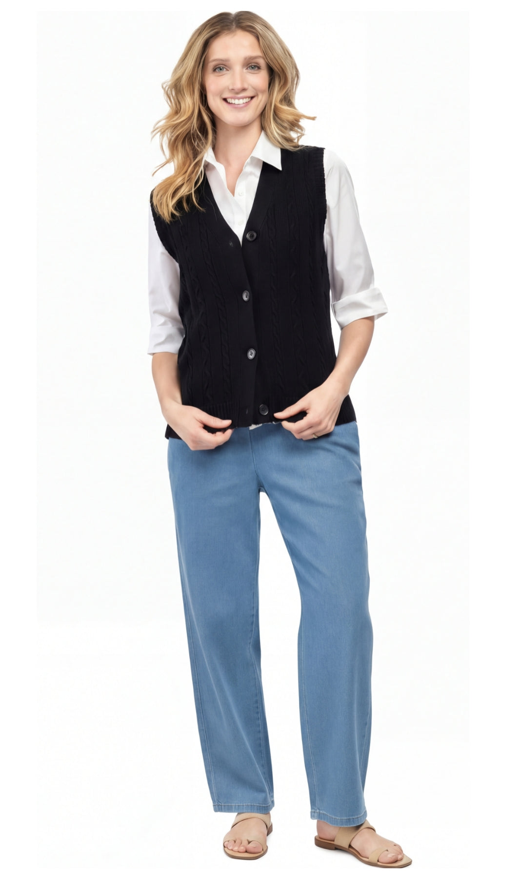 Women's Cable Knit Sweater Vest – Button Front