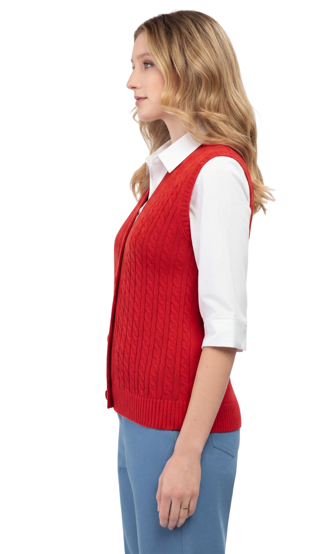 Women's Cable Knit Sweater Vest – Button Front