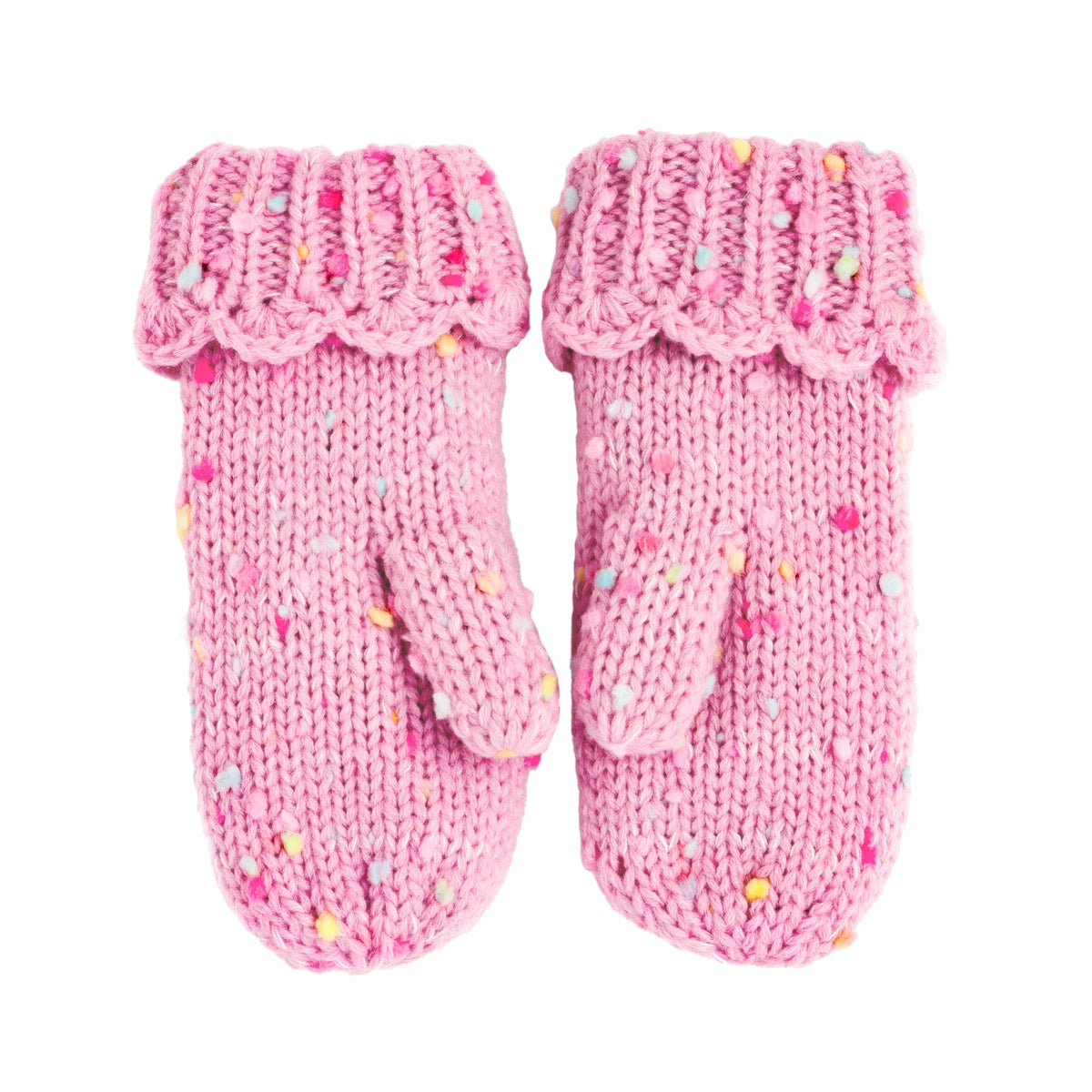Girls' Speckled Knit Mittens with Scalloped Lace Cuff, Fleece Lined