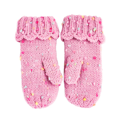 Girls' Speckled Knit Mittens with Scalloped Lace Cuff, Fleece Lined
