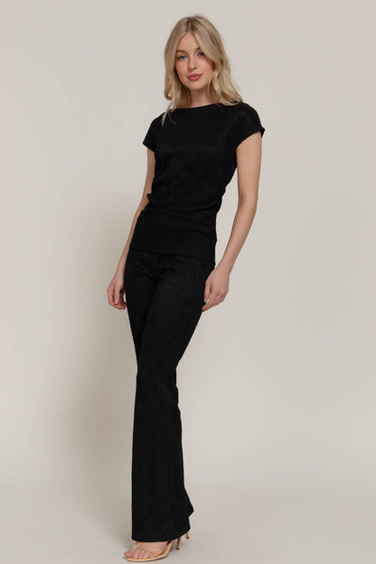 Women's Dolman-Sleeve Top & Flare Pants Wavy Crinkle Set