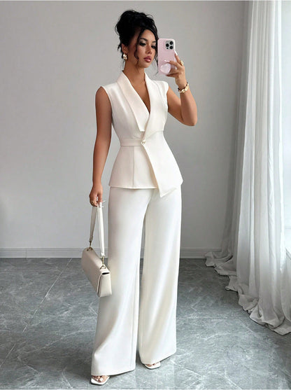 Women's Peplum Blazer & Wide-Leg Pants Set