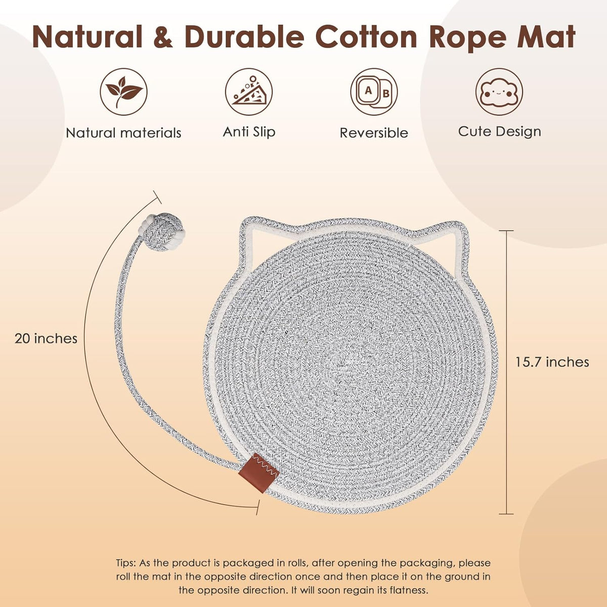 Round Cotton Rope Cat Scratching Mat with Ball Toy