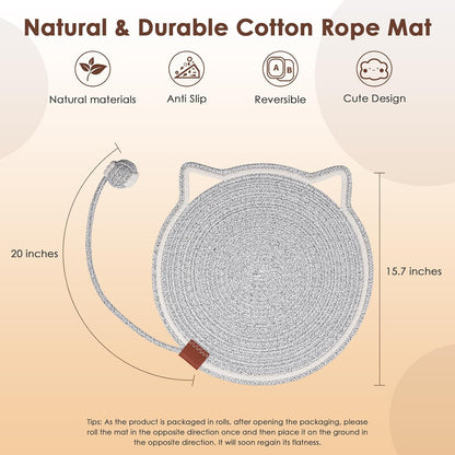 Round Cotton Rope Cat Scratching Mat with Ball Toy