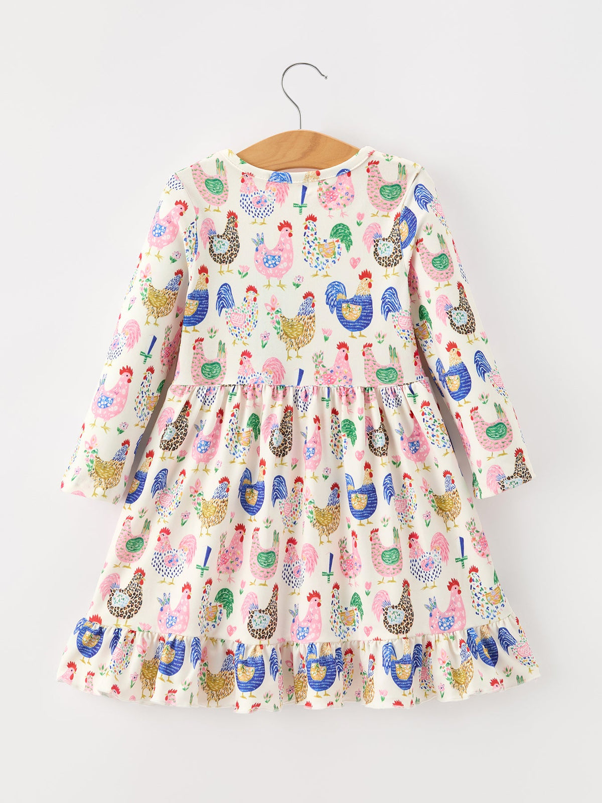 Girls' Farm Chicken Print Ruffle-Hem Twirl Dress