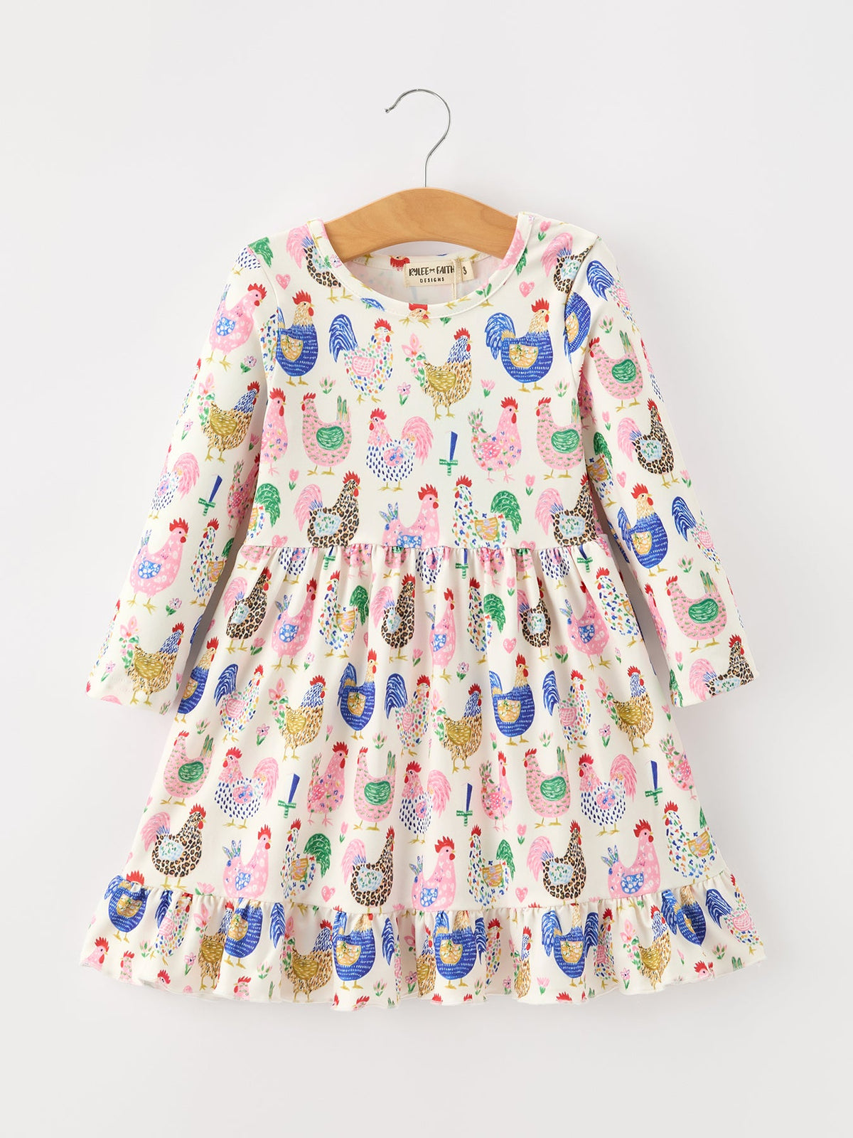 Girls' Farm Chicken Print Ruffle-Hem Twirl Dress