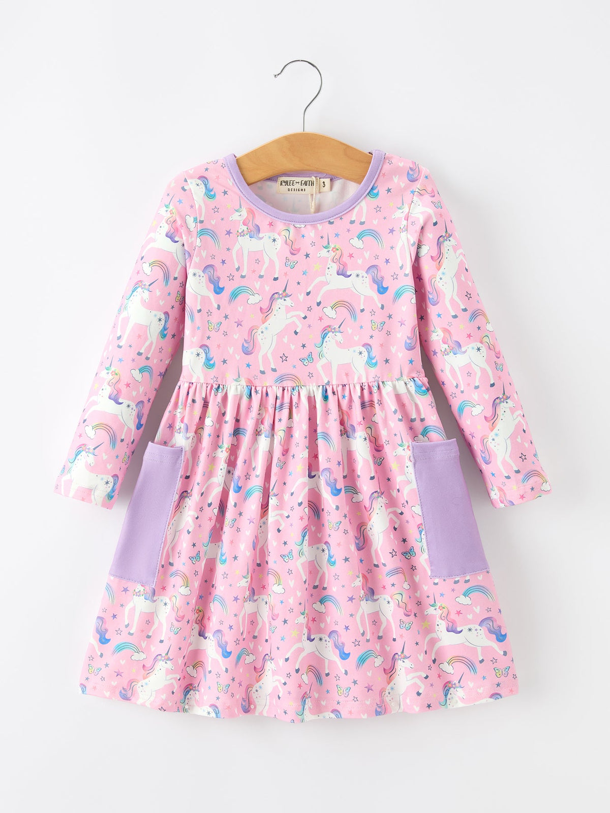 Girls' Pink Unicorn Pocket Dress