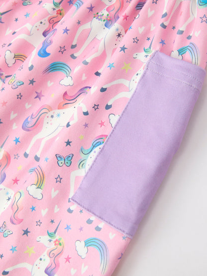 Girls' Pink Unicorn Pocket Dress