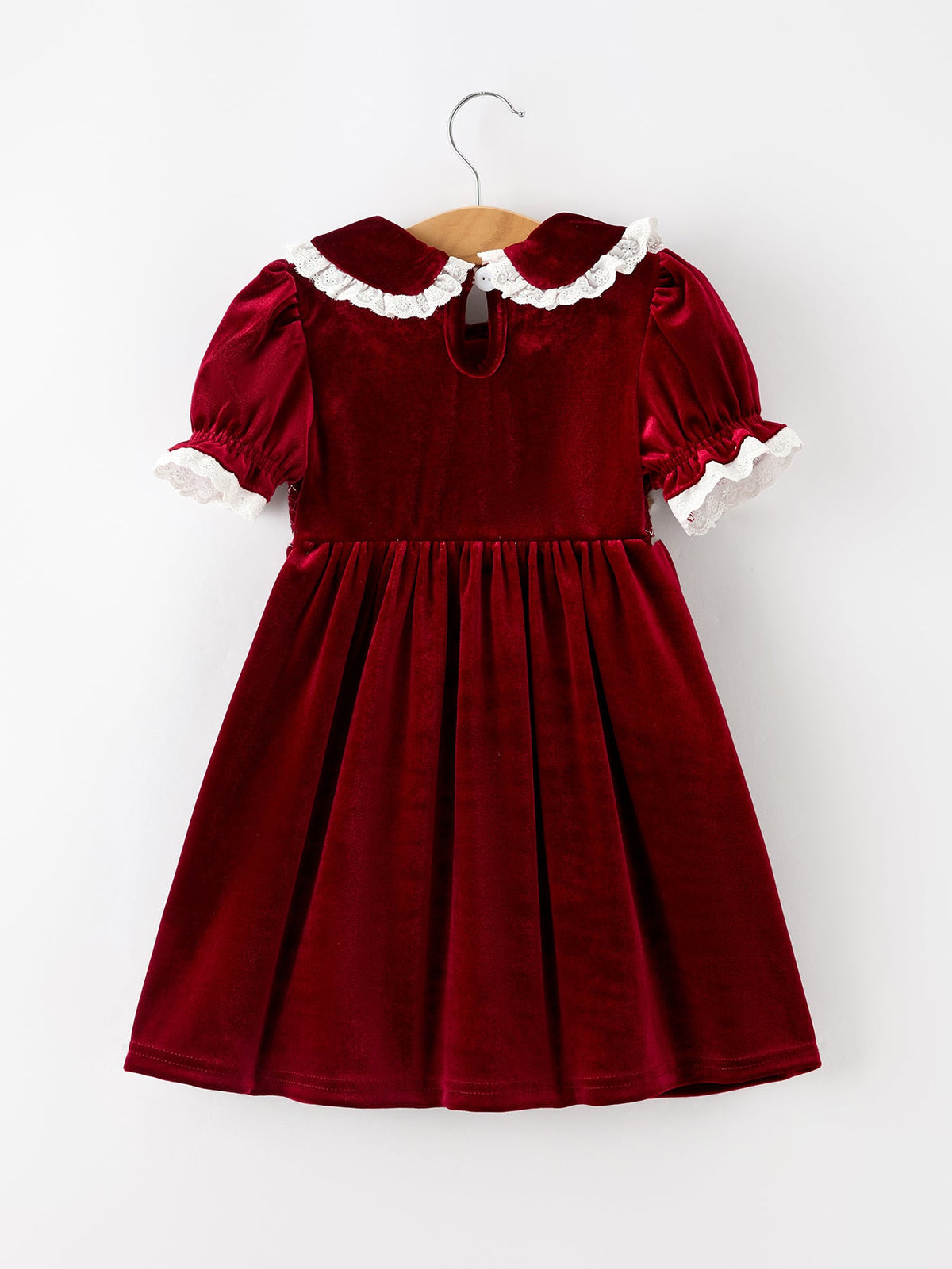 Girls' Burgundy Velvet Smocked Christmas Dress