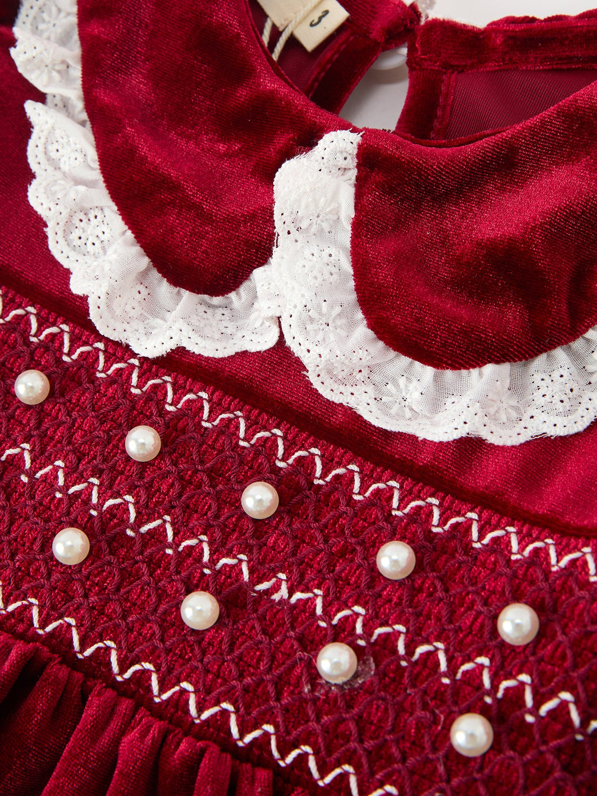 Girls' Burgundy Velvet Smocked Christmas Dress