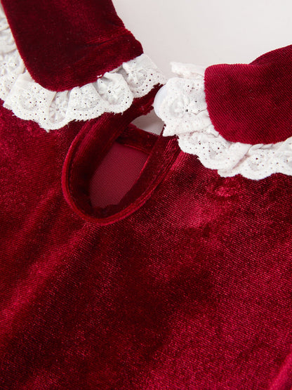 Girls' Burgundy Velvet Smocked Christmas Dress