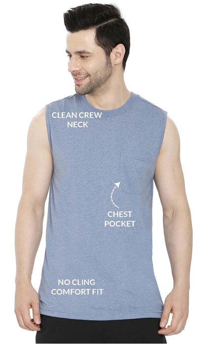 Men's Heavyweight Sleeveless Crew Neck Tee with Chest Pocket