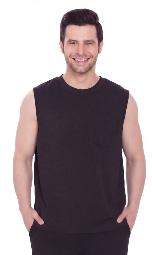 Men's Heavyweight Sleeveless Crew Neck Tee with Chest Pocket