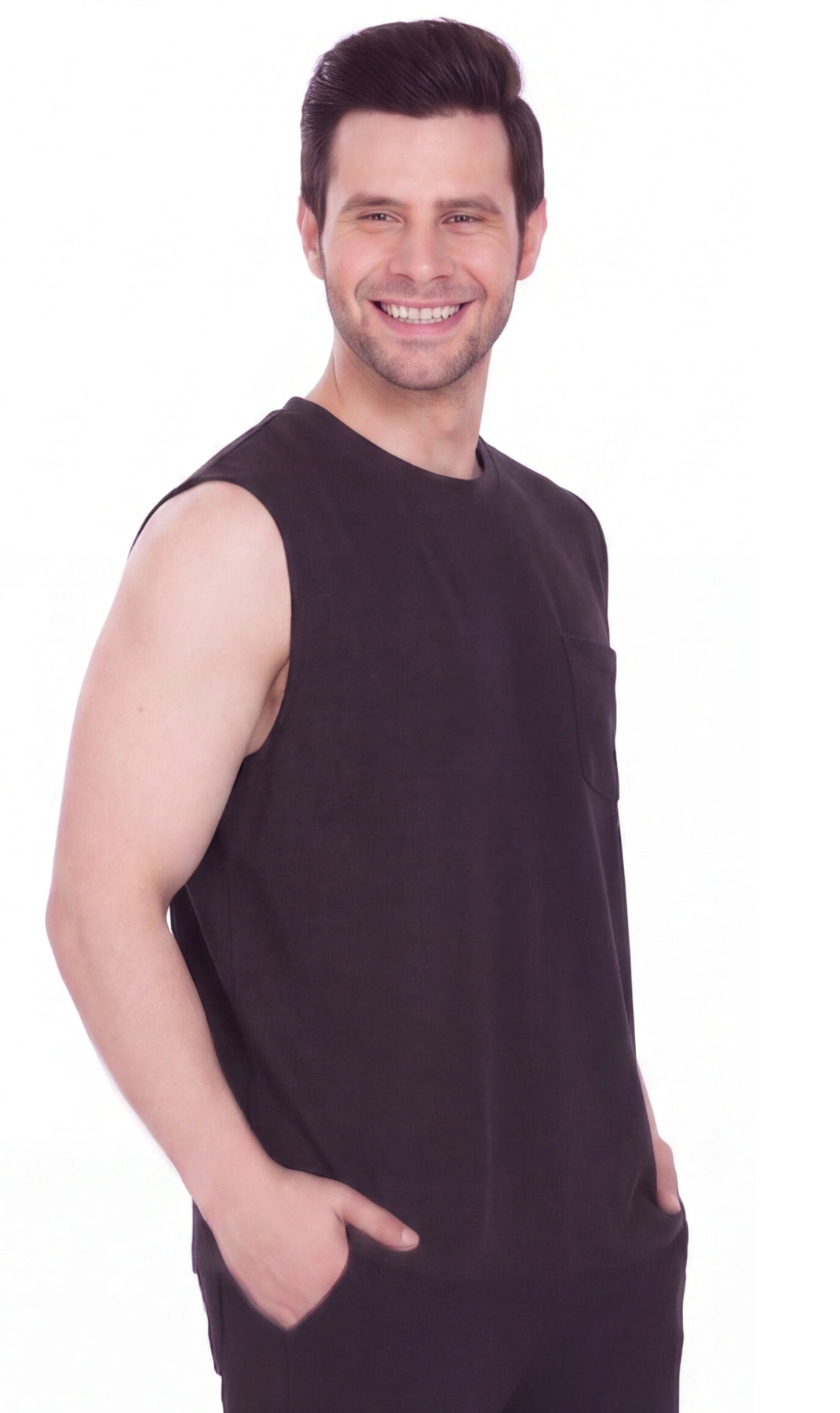 Men's Heavyweight Sleeveless Crew Neck Tee with Chest Pocket