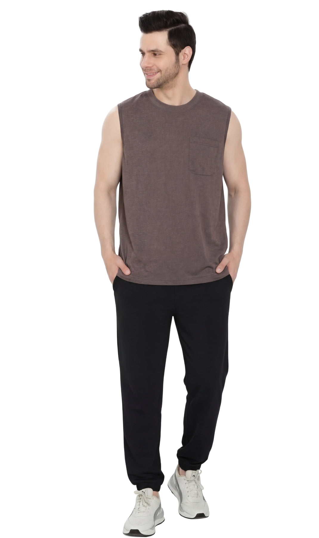 Men's Heavyweight Sleeveless Crew Neck Tee with Chest Pocket