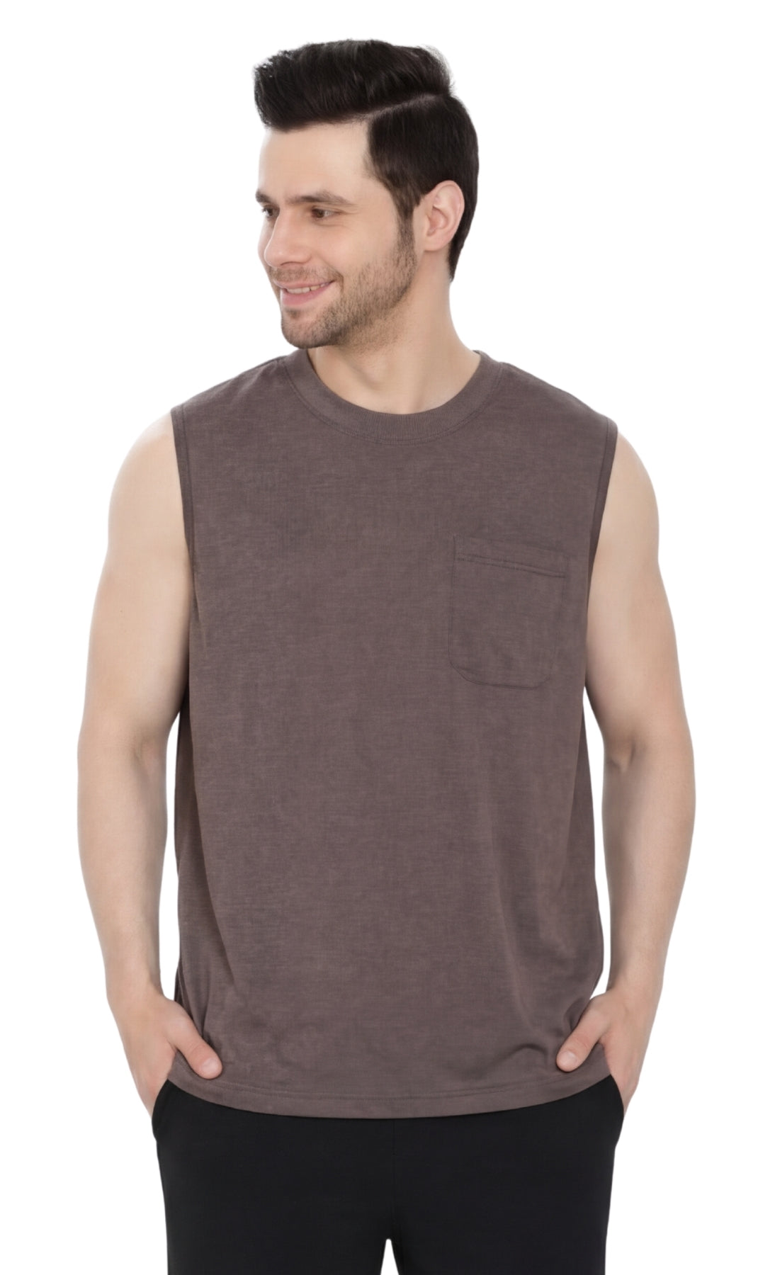 Men's Heavyweight Sleeveless Crew Neck Tee with Chest Pocket