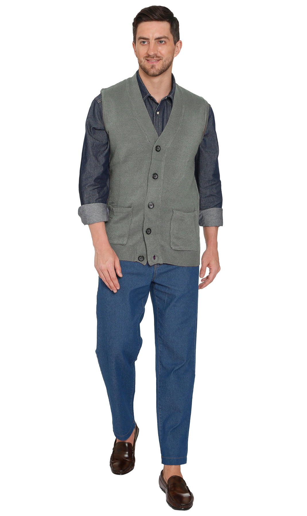 Men's Button-Front Knit Sweater Vest with Chest Pockets