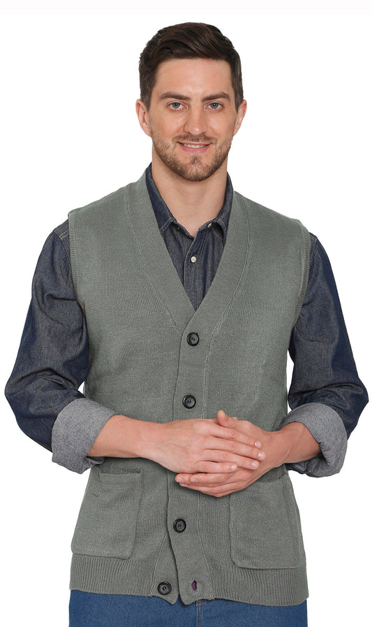 Men's Button-Front Knit Sweater Vest with Chest Pockets