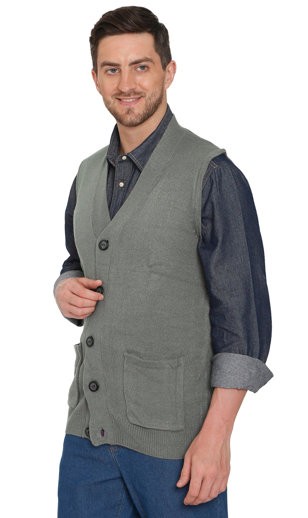 Men's Button-Front Knit Sweater Vest with Chest Pockets