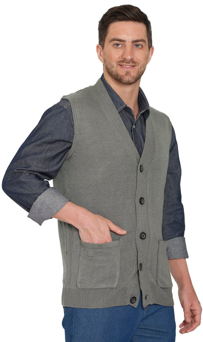 Men's Button-Front Knit Sweater Vest with Chest Pockets