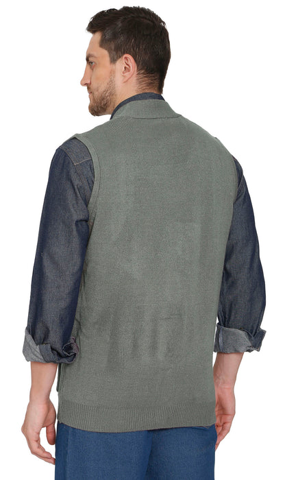Men's Button-Front Knit Sweater Vest with Chest Pockets