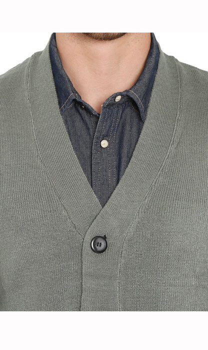 Men's Button-Front Knit Sweater Vest with Chest Pockets