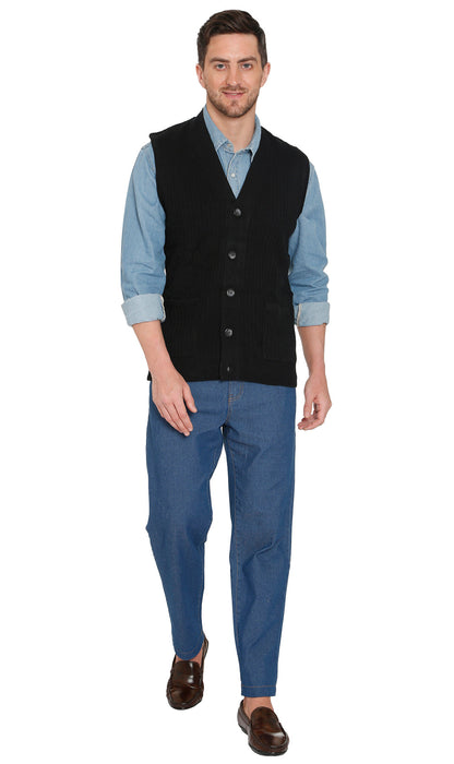 Men's Button-Front Knit Sweater Vest with Chest Pockets
