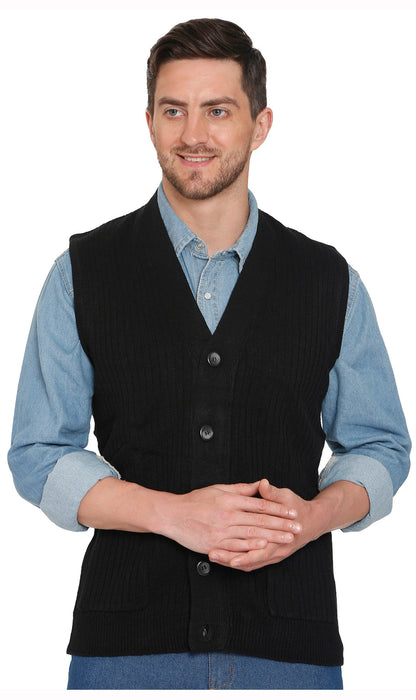 Men's Button-Front Knit Sweater Vest with Chest Pockets