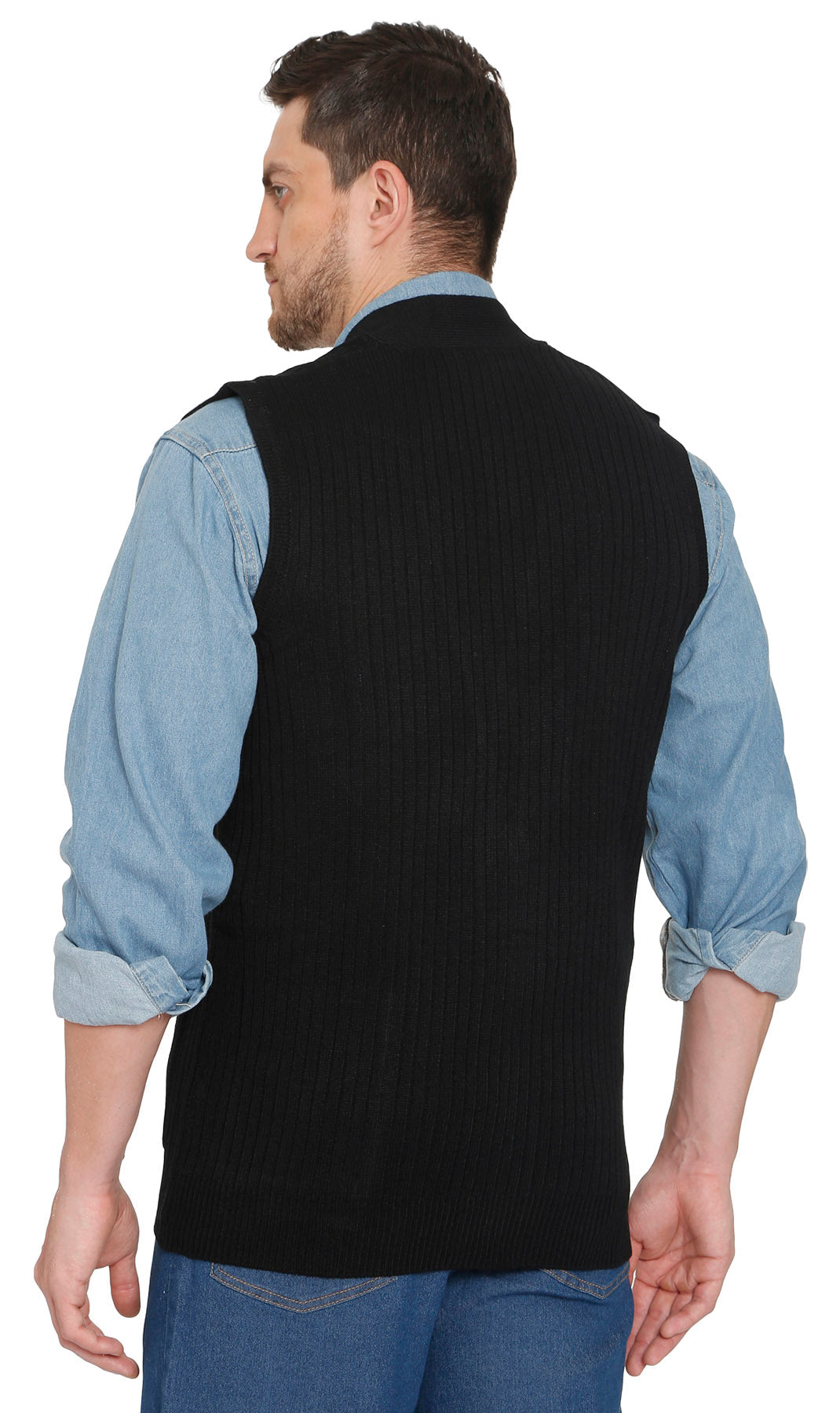 Men's Button-Front Knit Sweater Vest with Chest Pockets