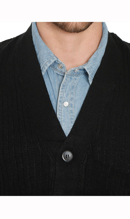 Men's Button-Front Knit Sweater Vest with Chest Pockets