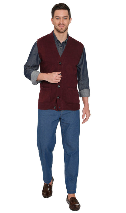 Men's Button-Front Knit Sweater Vest with Chest Pockets