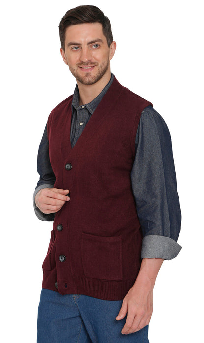 Men's Button-Front Knit Sweater Vest with Chest Pockets
