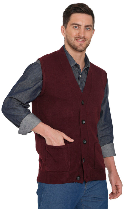 Men's Button-Front Knit Sweater Vest with Chest Pockets