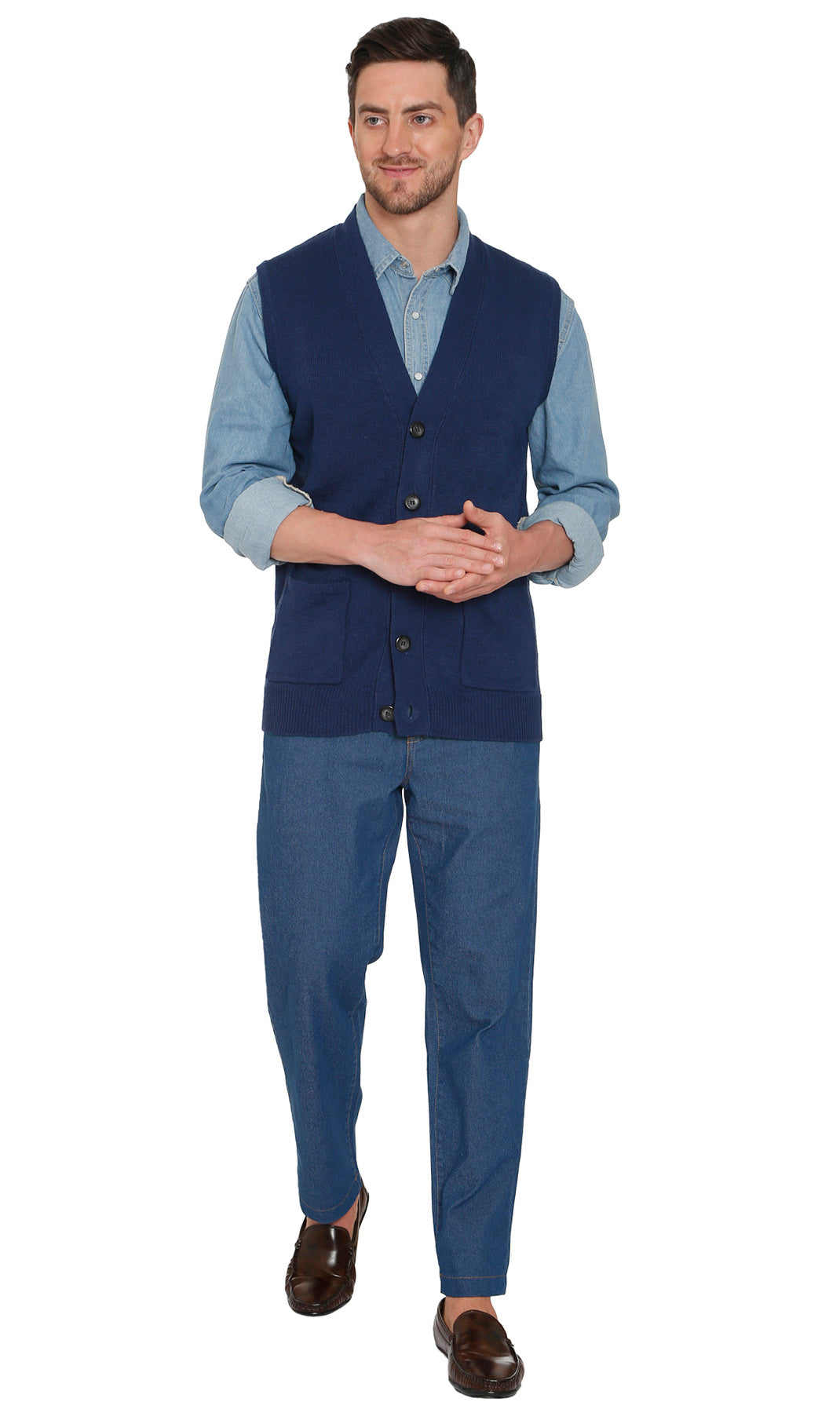 Men's Button-Front Knit Sweater Vest with Chest Pockets