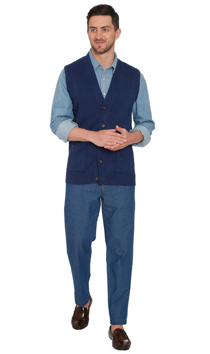 Men's Button-Front Knit Sweater Vest with Chest Pockets