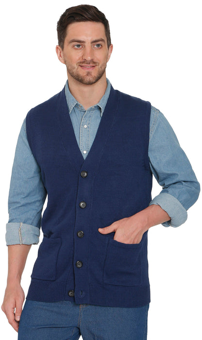 Men's Button-Front Knit Sweater Vest with Chest Pockets